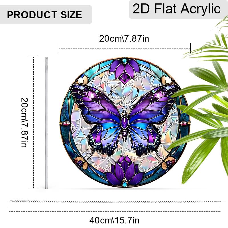 Acrylic Purple Butterfly with Floral Suncatcher, Stained Glass Style Window Hanging for Nature and Butterfly Lovers