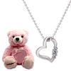 [Sears] Natural Diamond Heart Necklace for Women, Teddy Bear Plush Toy Set, March Aquamarine Pink Bear 1491-tdt-01-p3
