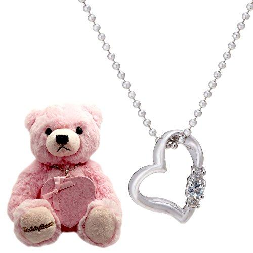 [Sears] Natural Diamond Heart Necklace for Women, Teddy Bear Plush Toy Set, March Aquamarine Pink Bear 1491-tdt-01-p3
