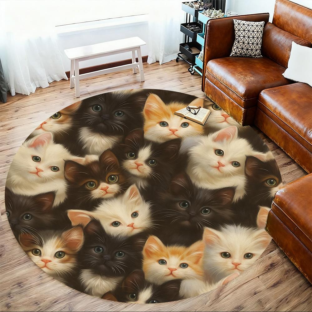 1pc Kittens, Circular Round Chair mat Area Rug - Non-Slip, Floor Mat for Office, Bedroom, home decor Christmas Gift p0811384