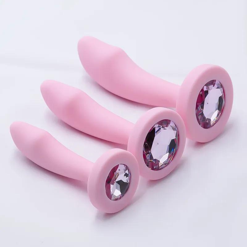 Unisex Silicone Anal Plug 3 Sizes with Crystal Base Safe Design for Women And Men Adult Sex Toy Dildo