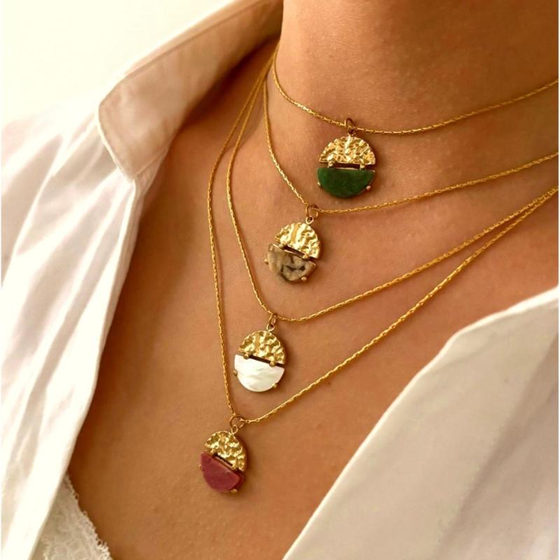 French Inspired Adjustable Round Pendant Necklace Elegant Stainless Steel Lightweight Chain For Women Gift Layering Jewelry