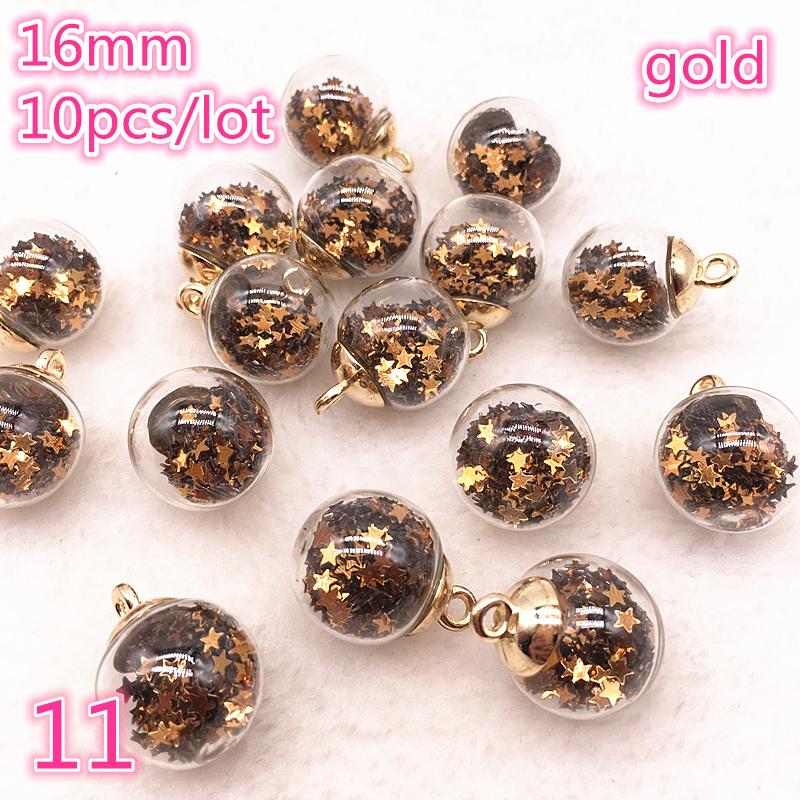 New 16mm Colorful Transparent Ball Glass Star/Round Charms Pendant Find Hair Accessories Jewelry Charms Earring