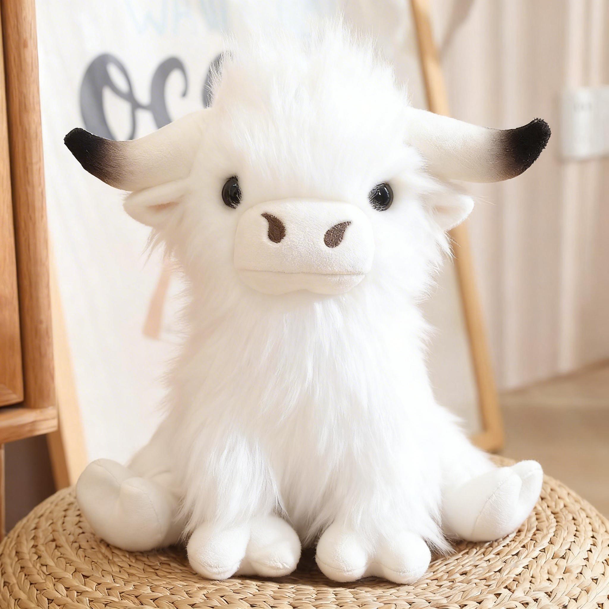 27cm Kawaii Simulatie Schotse Hooglandrund Pluche Speelgoed Dier Koe Gevuld Speelgoed Wilde Jak Pluche Pop Verjaardagscadeau Voor Kinderen Buffel Decor 27-30cm wit