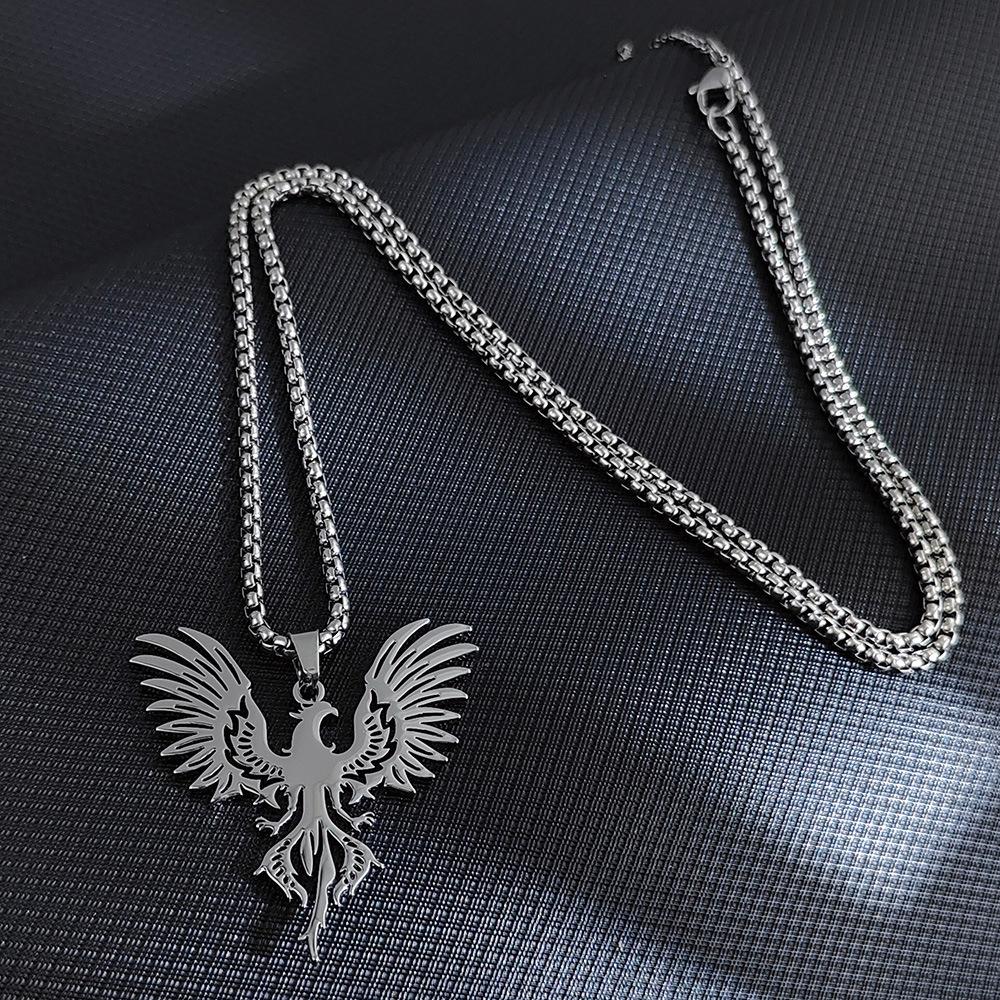 Fashionable and Simple Firebird Phoenix Necklace Daily Titanium Steel Pendant Jewelry for Men and Women