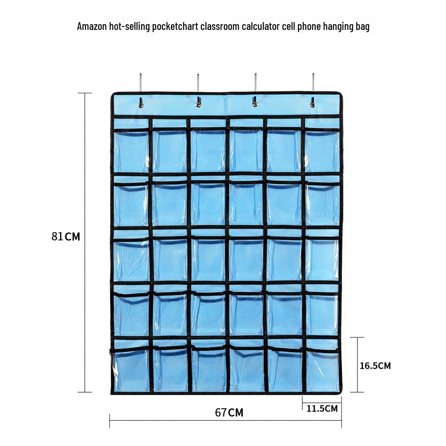 

Deep Blue Transparent Calculator & Cell Phone Storage Hanging Bag with 36 Pockets for Kids