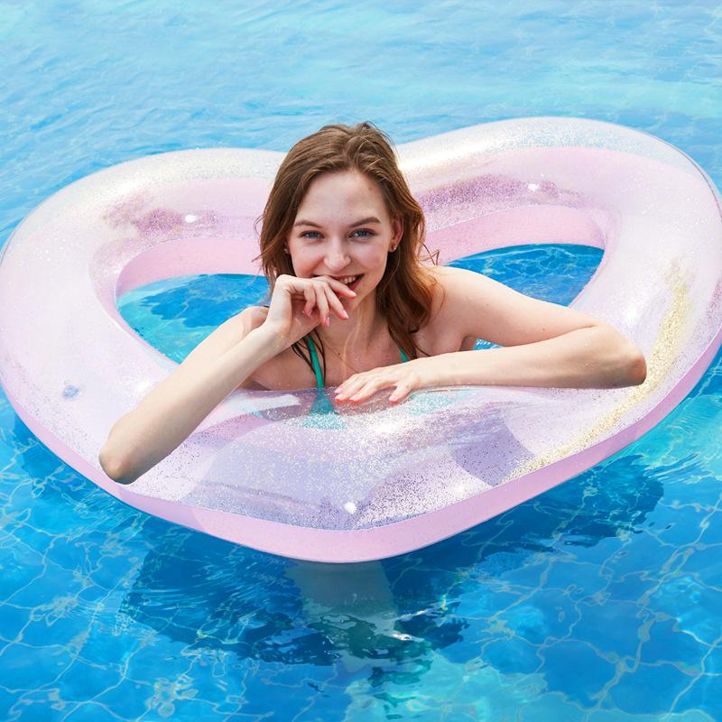 Thick Transparent Glitter Heart-Shaped Inflatable Pool Float for Adults