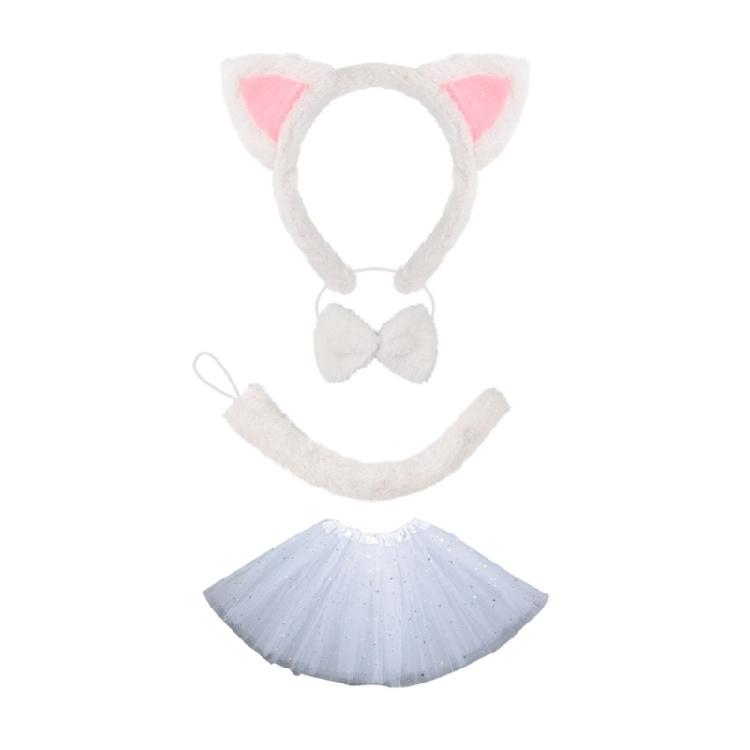 

Набір аксесуарів для костюма кота: Обручі з вушками кота, Хвіст, Метелик, Спідничка-пачка, Набір наклейок на обличчя Аксесуари Костюми кота Діти