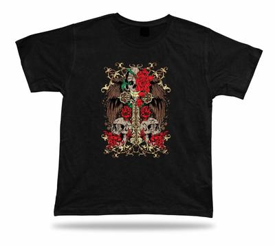 Tshirt Tee Shirt Birthday Gift Idea Peace Skull Cross Gothic Rose Emblam Horror