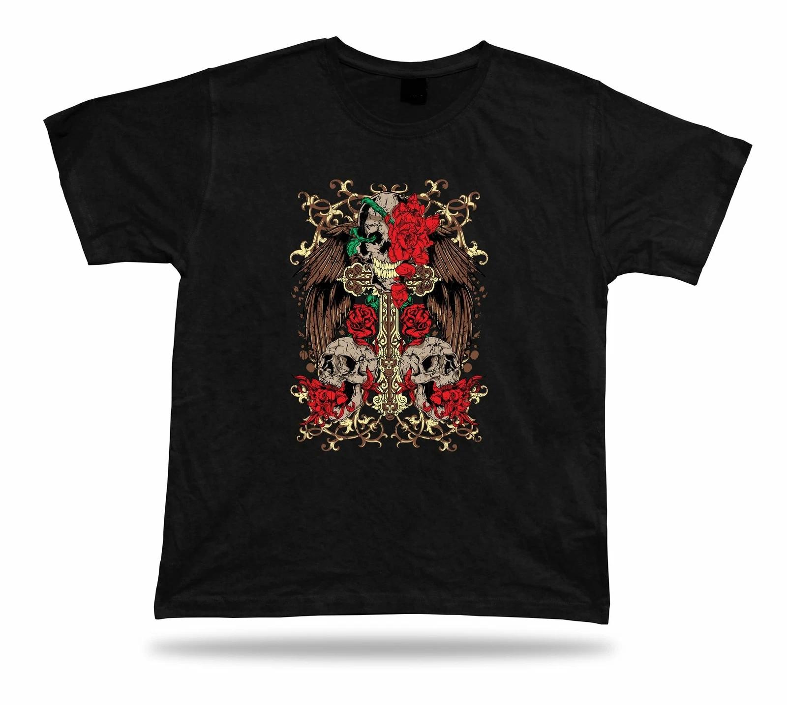 Tshirt Tee Shirt Birthday Gift Idea Peace Skull Cross Gothic Rose Emblam Horror L