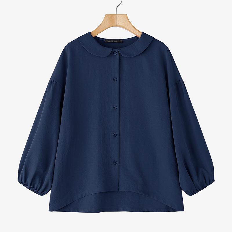 

ZANZEA Женская повседневная блузка свободного кроя с кукольным воротником, однотонная, с рукавами 3/4 XL темно-синий