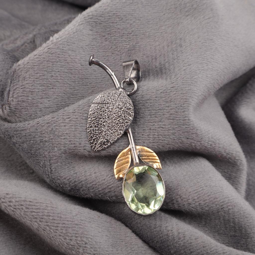 Green Amethyst Gemstone Pendant 925 Stamped Silver Handmade Women's Jewelry PP-55-10