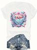 European Size Casual Crew Neck Short Sleeve T-Shirt with Cute Graphic - "NICU" Design, Pink & Blue Heart Theme, All-Season Wear