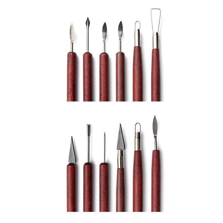 Red Six-Piece Wooden Pottery Clay Carving and Trimming Tool Set