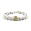European & American Zirconia Crown Bracelet with Volcanic Stone & White Pine Beads