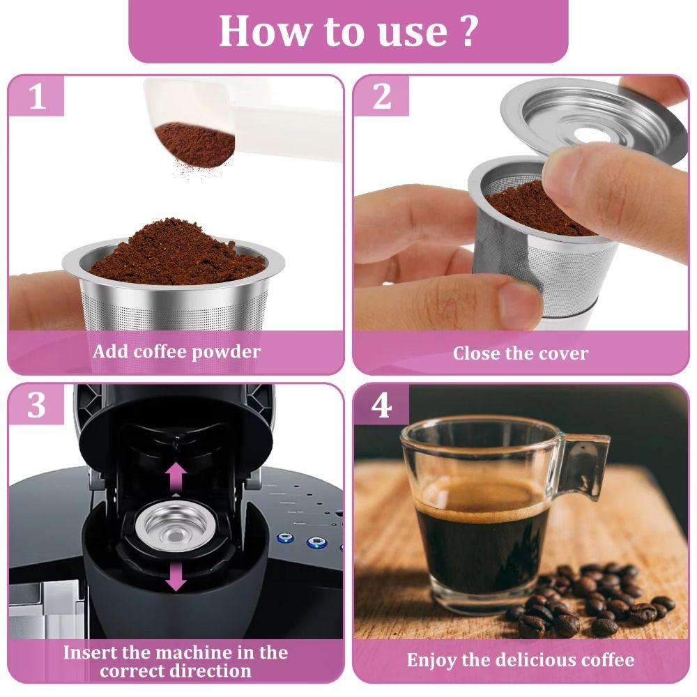 With Lids Coffee Capsule Cup Stainless Steel Coffee Pod Filter Durable Reusable K Cups  Home
