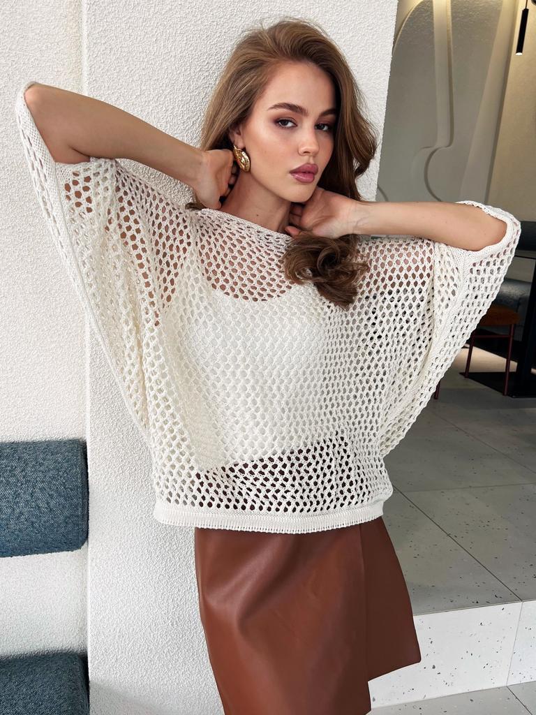 Maglione Pullover da Donna a Maglia Leggero Trama Aperta Girocollo Manica Lunga Top Casual Taglia Unica Veste la Maggior Parte