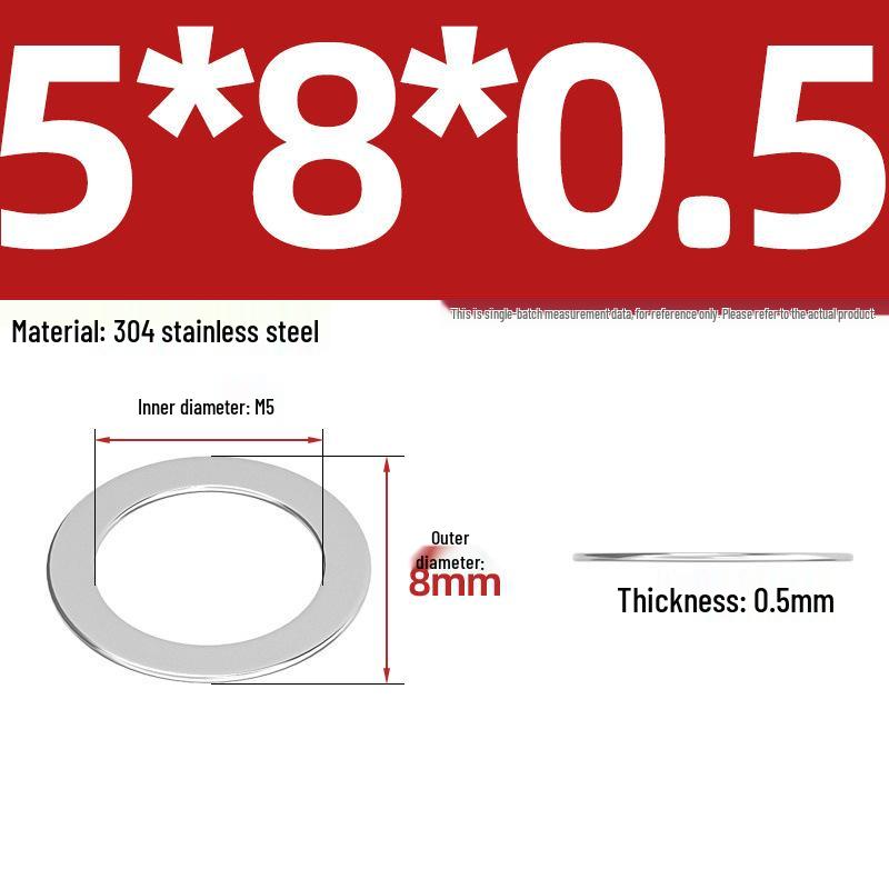 304 Stainless Steel Ultra-Thin Flat Washers - Available in Thickness: 0.1mm, 0.2mm, 0.3mm, 0.5mm