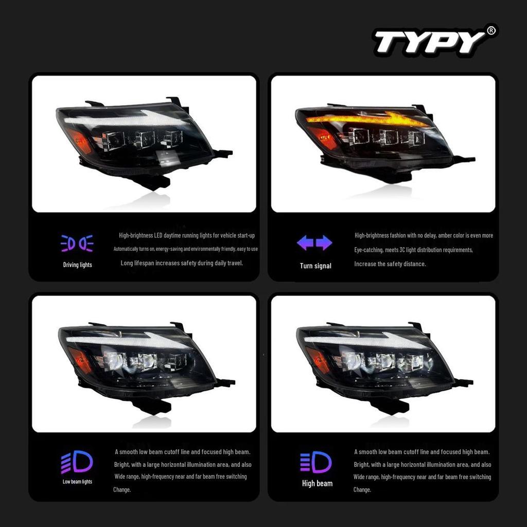 LED Flowing Turn Signal Headlight Assembly for 12-14 Toyota Hilux VIGO
