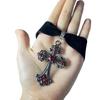 Gothic Velvet Choker with Floral Pattern and Colorful Cross Pendant