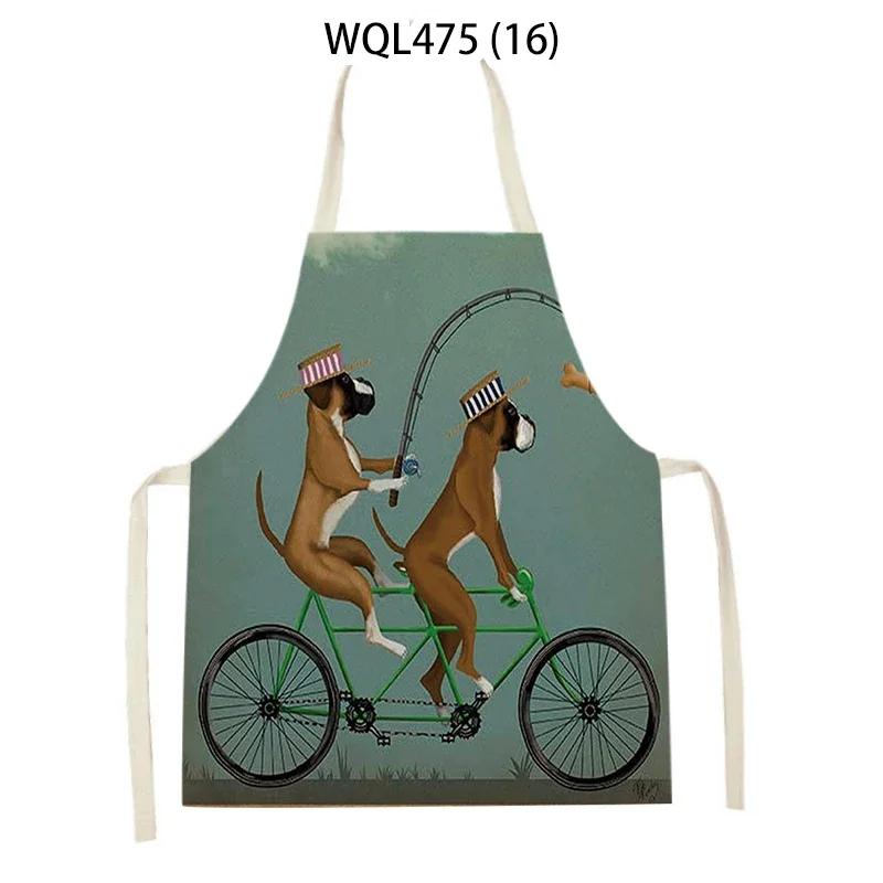 Cartoon Dog Printed Sleeveless Kitchen Aprons Animal Rabbit Fox Pattern Cooking Baking Waist Bib Household Cleaning Pinafore