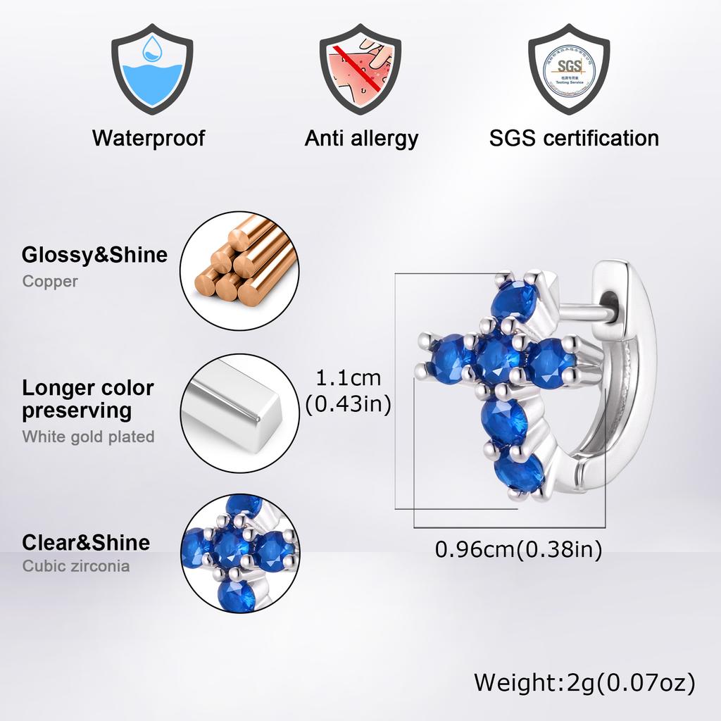 Hip Hop Cross Huggies Hoop Earring for Men Women,Blue Crystal Zircon Metal Hoop Earrings,Trendy Party Jewelry Gift for Dad Son