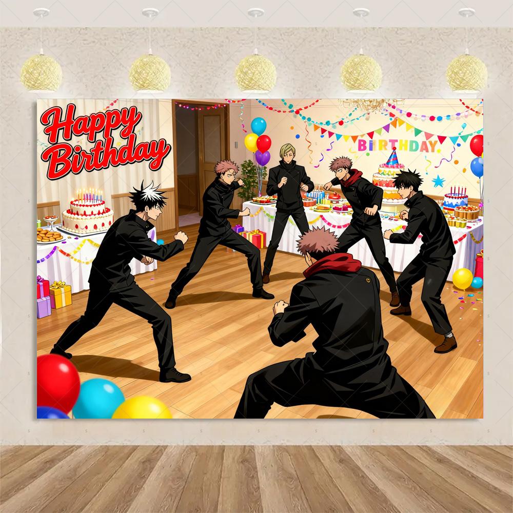 Jujutsu Kaisen themed birthday party decorations, Gojo Satoru anime character backdrop, children's poster4549