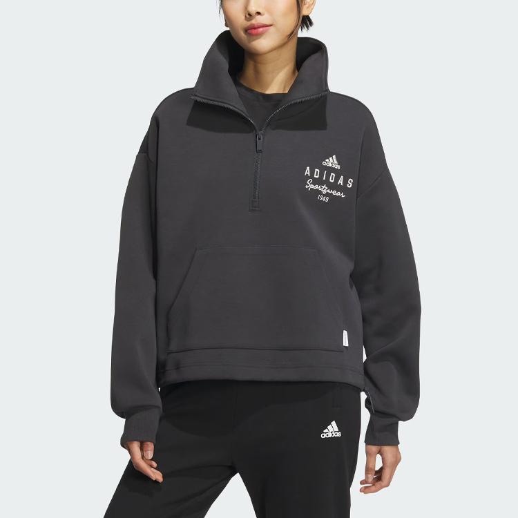 Adidas Sportswear Track Top Letter Logo Print Sports Jacket Women Jacket Carbon-Black IS7413