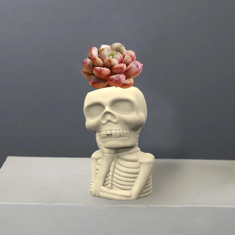 DIY Halloween Skull Man Flower Pot Storage Box Mold for Succulent Plant Decor