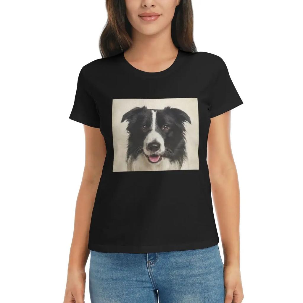 Women TShirt Border Collie Summer Short Sleeve Tees Crew Neck Cotton T Shirts Clothes Tops Streetwear