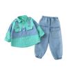 Children's Clothing Girls Spring and Autumn Clothing Suits Shirts and Feet Pants Set Shirts Ruffled Bow Tie Two-piece Suit