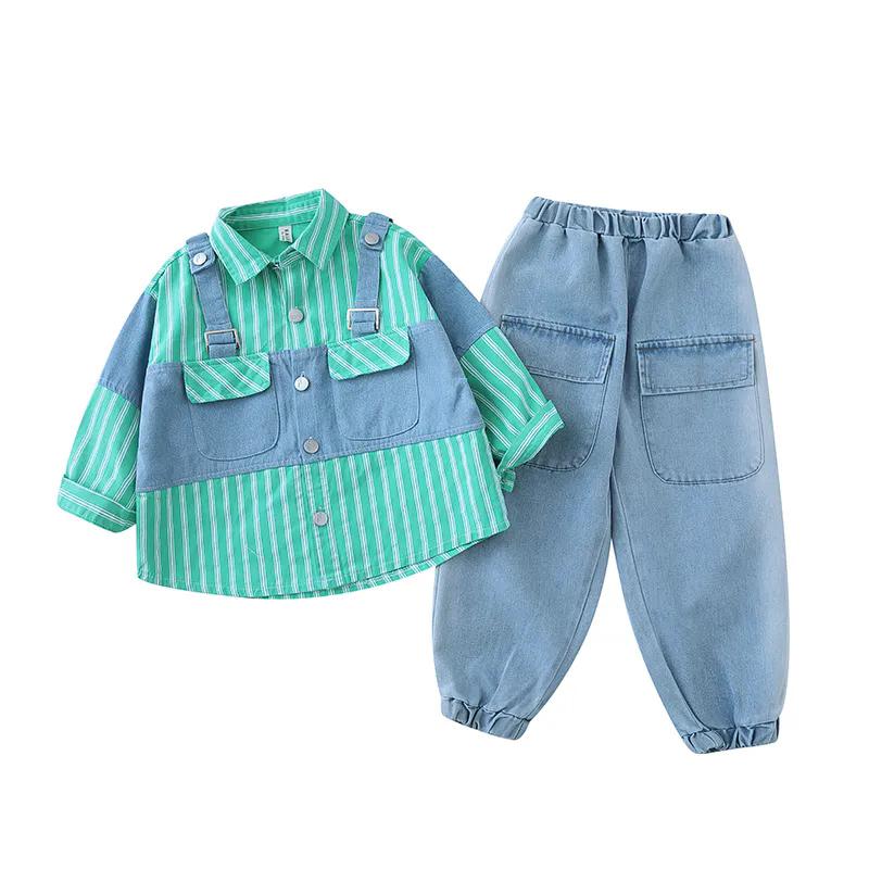 Children's Clothing Girls Spring and Autumn Clothing Suits Shirts and Feet Pants Set Shirts Ruffled Bow Tie Two-piece Suit