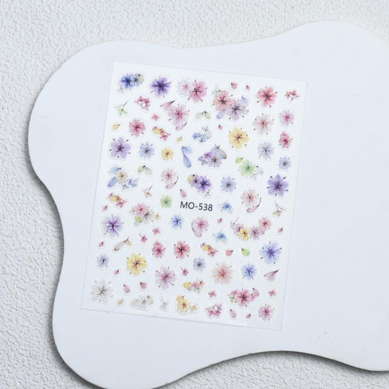 3D Embossed Floral Nail Stickers: Colorful Dried Five-Petal Flowers