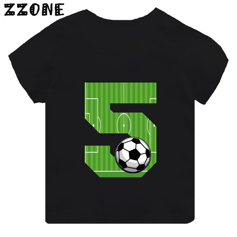 Black Modal Tshirt for Boys Cute Soccer Age Digital Print Short Sleeve Kids Top Creative Polyester Fabric