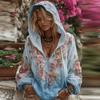 Damska Moda Bluza z Długim Rękawem z Kapturem w Stylu Vintage z Nadrukiem Kwiatowym Casualowa