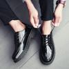 Teen black British small leather shoes men's versatile student round head lace-up casual shoes men's bright leather shoes