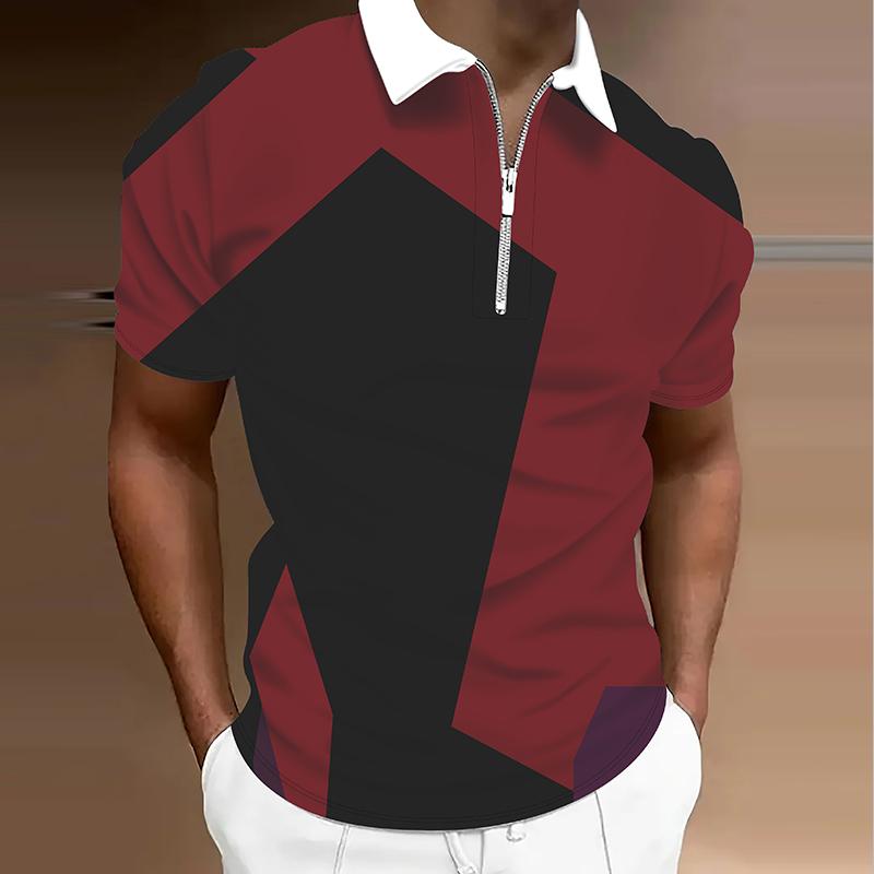 Men's  Shirt Polo Casual Zip Short Sleeve Fashion Casual Zipper Summer Spring Regular Fit 3D  Print Shirt