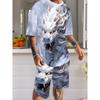 2-Piece Men's Fashionable Dragon Pattern Clothing Casual Crew Neck Short Sleeve T-Shirt and Shorts Set C