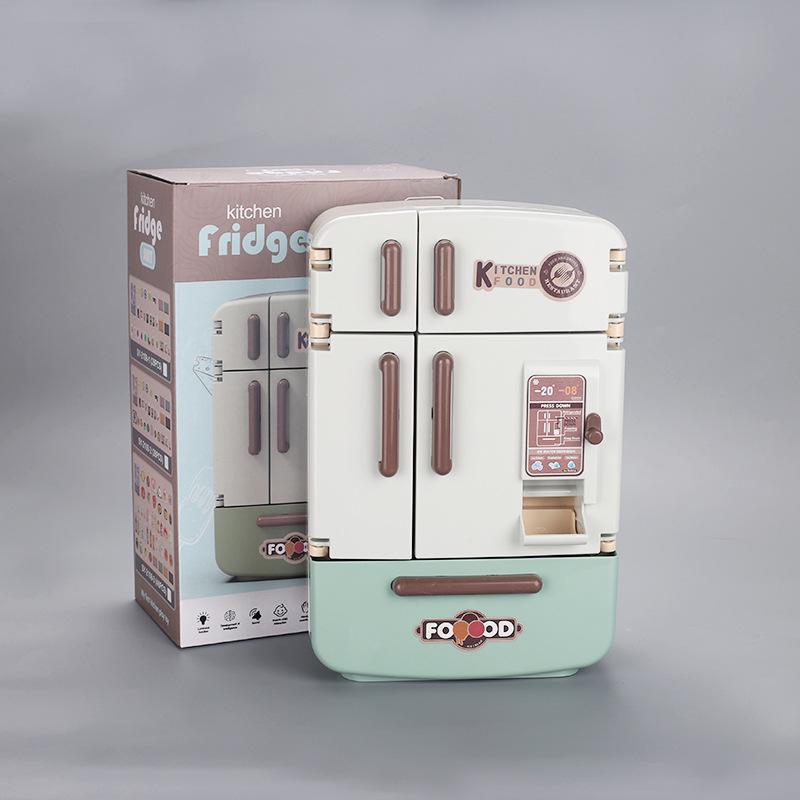 Kids' Mini Kitchen Pretend Play Double Door Fridge Toy with Miniature Food