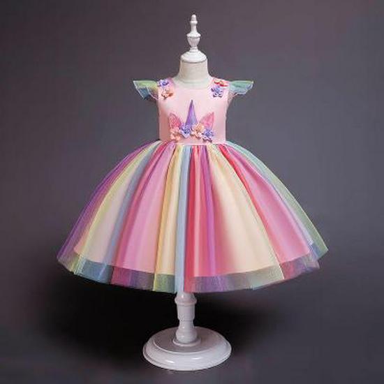 Kinder Regenbogen Einhorn Kleid mit Farbverlauf: Ärmelloser Macaron-Gaze-Rock Prinzessinnen-Set
