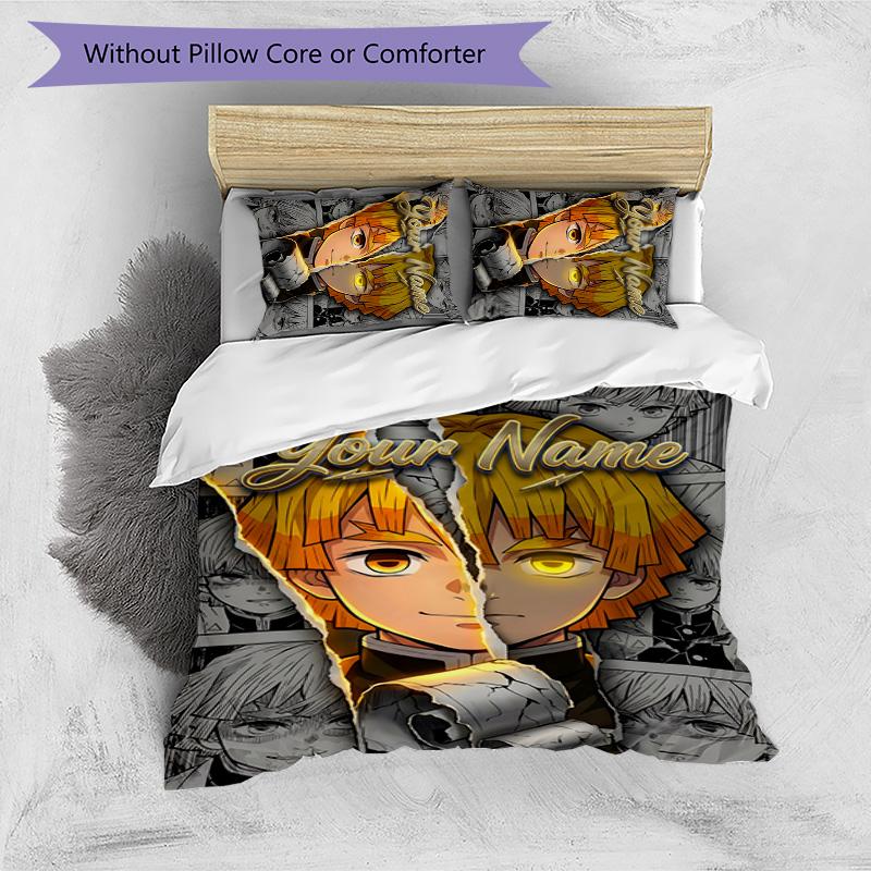 3pcs Agatsuma Zenitsu Cover Set - Personalized Name, HD Printed Bedding with 1 Cover and 2 Pillowcases - Perfect for Home Decor, Easy Care