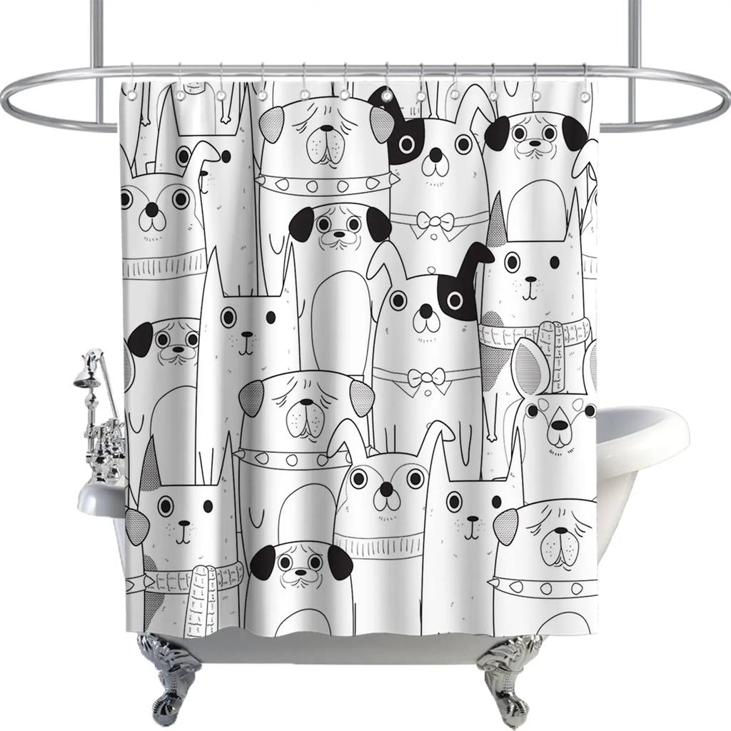 Raining Cats and Dogs Shower Curtain Funny Cartoon Cute Animal Hilarious Pets Playing Water Polyester Waterproof Bathroom Panels