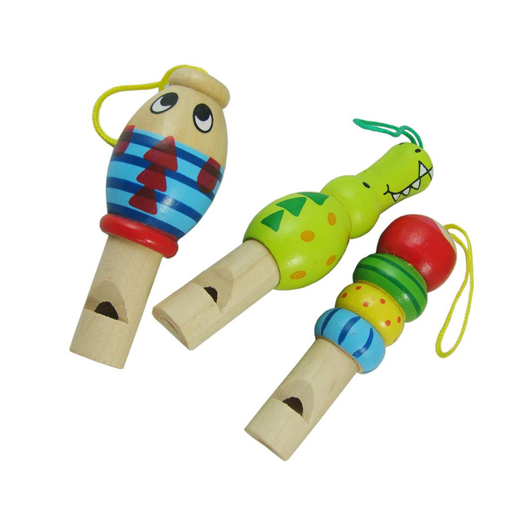 3PCS Set Wooden Whistle Toys Fish Crocodilian Clown Shapes Lightweight Portable Educational Musical Toddler Whistles
