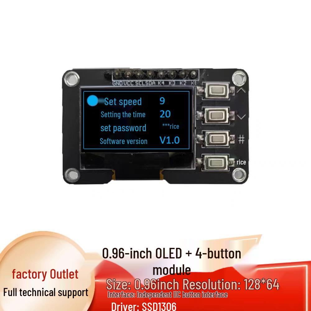 0.96" OLED Display Module 128x64 with 4-Button Matrix Keyboard, IIC SSD1306-Compatible