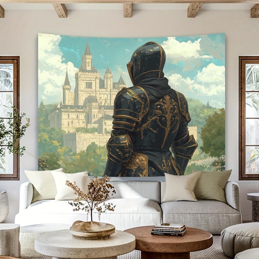 Glam Style Knight and Castle Tapestry, Polyester Wall Hanging for Living Room, Bedroom, Home Decor, Party Decoration, Of