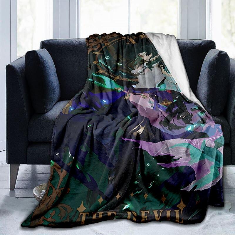 Pătură cu imprimeu Genshin Impact cu desene animate, flanel, căldură, moale, canapea extensibilă de pluș, pătură pentru aruncare, pătură de pluș, anime drăguț