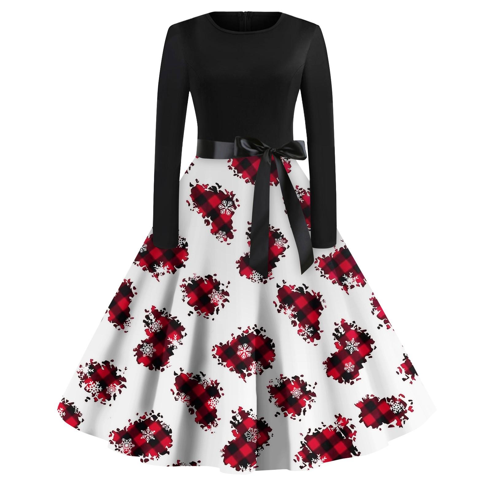 

Женское повседневное и модное платье с длинными рукавами и R-образным вырезом с принтом снежинок S розовый