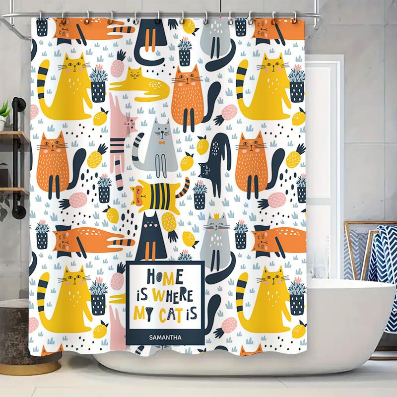 

Adorable Kitten Shower Curtain With Colorful Cats Customizable Name Gift Idea For Cat Lovers W60H190(CM)-1 Pcs