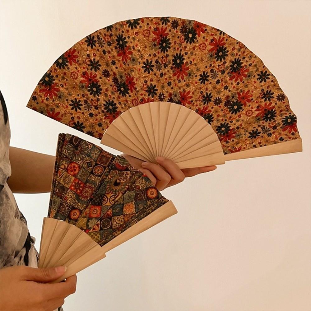 Props Hand Held Fan Bohemian Style Hand Folding Fan Portable Wooden Folding Fan