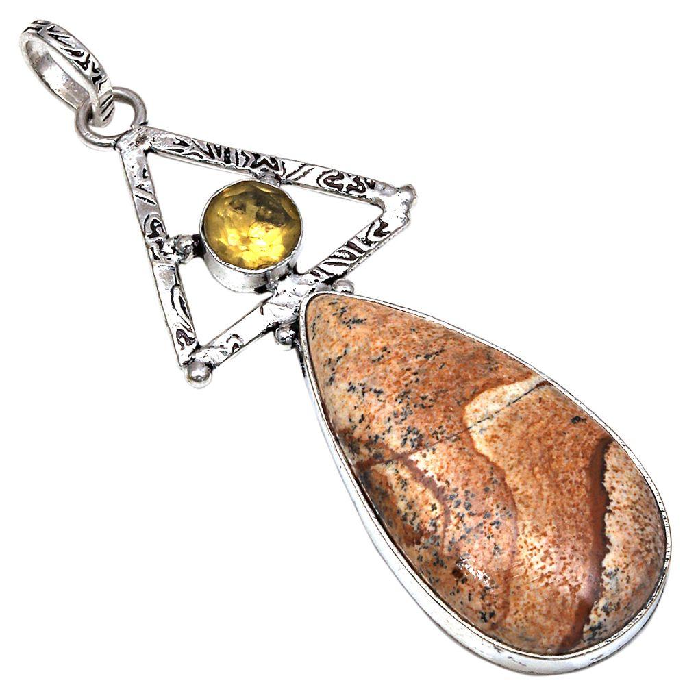 

Pendant Picture Jasper Citrine Gemstone Handmade Silver Jewelry 2.75